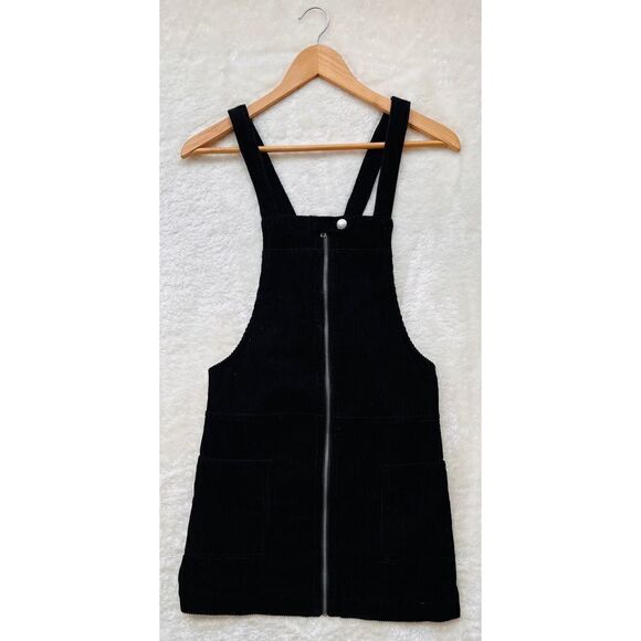 Forever 21 Black Corduroy Zip Up Overall Jumper Dress, Size Small - Picture 6 of 16